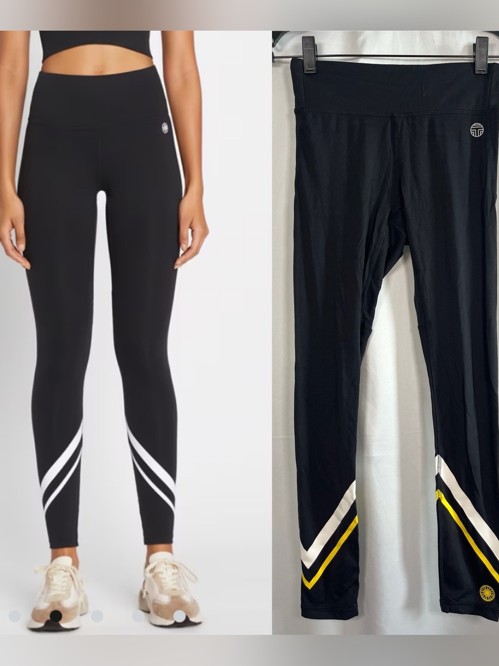 Tory Sport Black Leggings with White & Yellow Chevron Detail